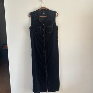 Vintage Western Black Sleeveless Button-Down denim  Maxi Dress